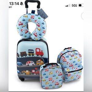 Target Kids Travel Set - Blue with Colorful Cars Kids luggage set 5 piece
